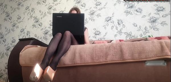  Kate On Couch Teasing and Foot Dangling With Pantyhose and Heels On